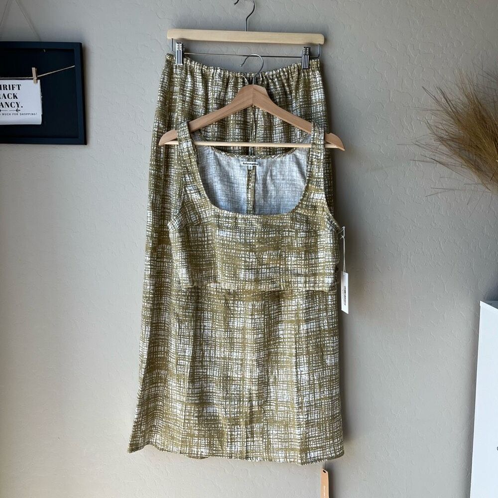 Reformation Olive and White Skirt Set